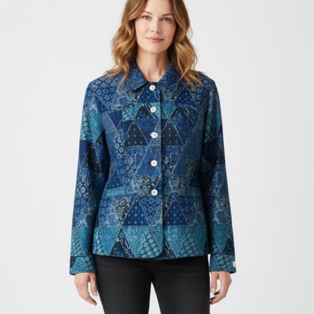 Coldwater Creek Patchwork Print Button Front Jack… - image 1